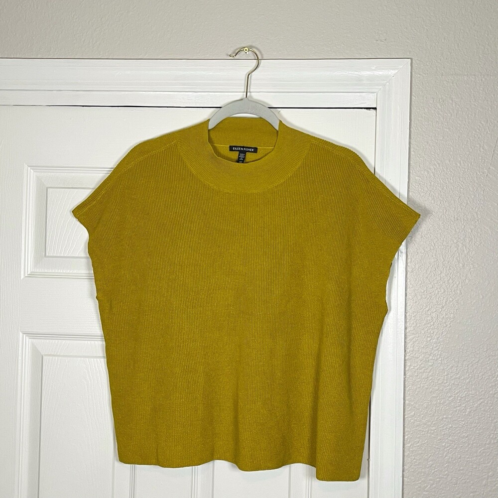 Eileen Fisher Top Womens L Organic Linen Cotton Crew Neck Knit Sleeveless